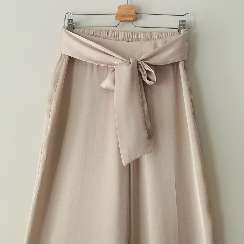 Express High Rise Wide-Leg Pants with Tie Waist Women Size M Beige Quiet Luxury - Picture 4 of 12
